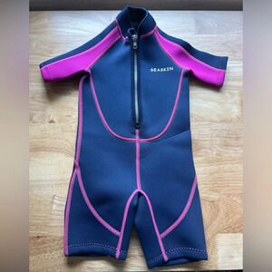 Seaskin Kids Swim Wetsuit - Pink and Black